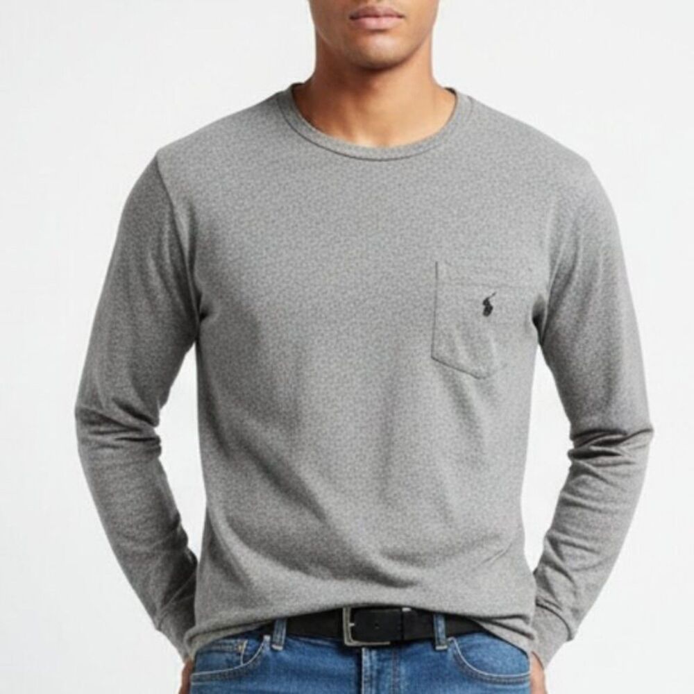 Ralph Lauren Polo Gray Cotton Long Sleeve Logo Pocket Tee T‎ Shirt M